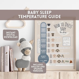 TWEETALIGE temperatuurgids Hoe baby aan te kleden voor slaap INSTANT Download 0-12 maanden pasgeboren ouderschap Veilige slaap wiegendood preventie afdrukbaar