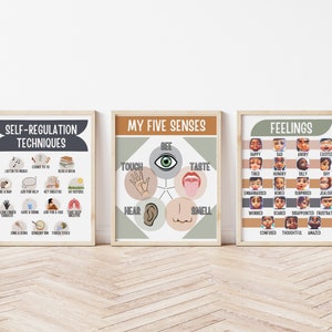 Eenvoudige Vijf Zintuigen Gevoelens Posters Zelfreguleringstechniek Kalmte Hoek Emoties Hulpmiddel Sociaal Emotioneel Leren Montessori Speelkamer