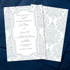 Editable wedding invitation | blue and white  | baby shower invitation template | DIY Canva Template | Digital Instant Download