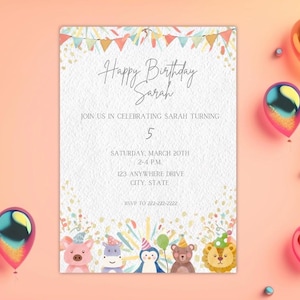 Animal birthday Invitation Editable | Animal Party Birthday Invite | Animal birthday | DIY Canva Template | Digital Instant Download