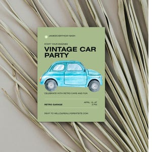vintage car birthday invitation|  retro party invite |1950 invitation |nostaligic invitation | rustic vintage invite | printable car invite