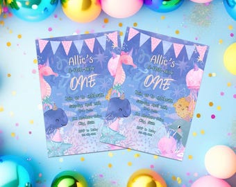 Invitación de cumpleaños bajo el mar / Plantilla editable de Canva (Descarga digital)