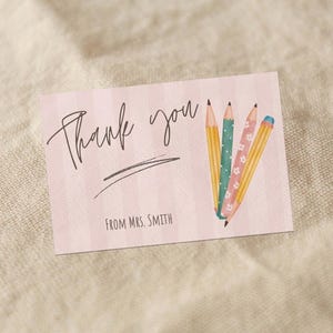 EDITABLE TEACHER thank you card template | Canva | pencils | teacher Template | Instant Download | Digital