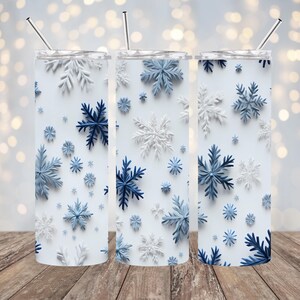 3D Weiß Blau Eiskristall Tumbler Wrap 20 Unzen Skinny Tumbler Sublimation Design Gerader Kegel Tumbler Wrap Sofortiger digitaler Download PNG