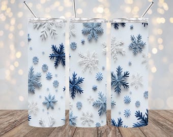 Ice Crystal Tumbler Wrap: 3D White Blue Design (Digital Download)