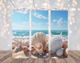 Seashell Beach 20oz Tumbler Wrap: 3D Sublimation Design (Digital Download)