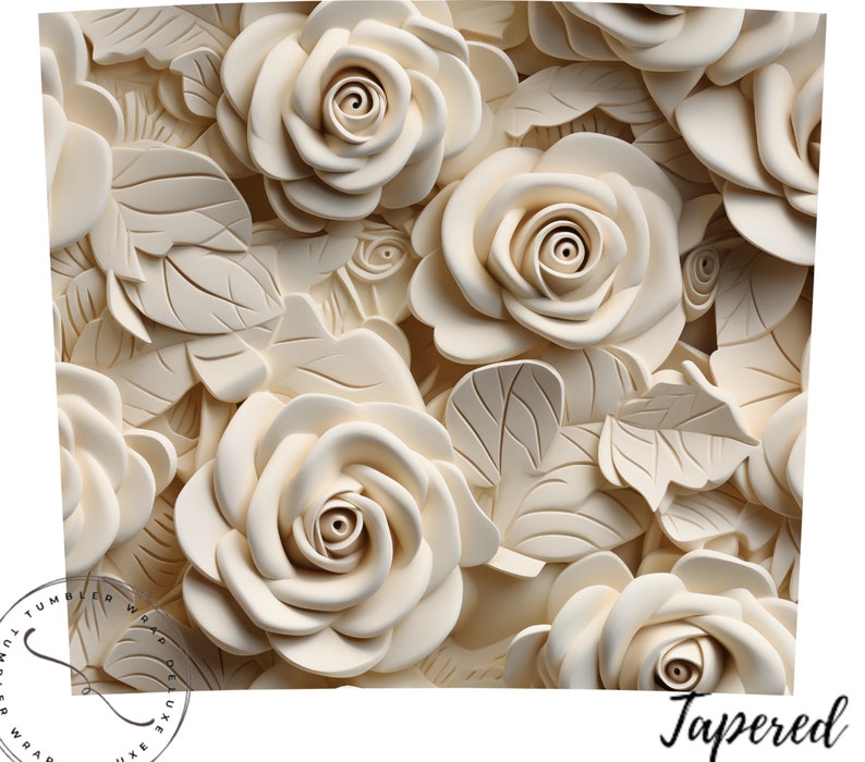 White Rose Rwrap 3D White Roses Floral Tumbler Wrap 20 Oz Skinny Tumbler Sublimation ...