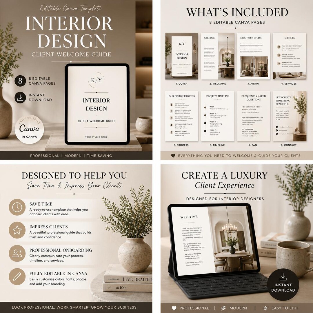 Interior Design Welcome Guide Template | Client Onboarding Packet Canva ...