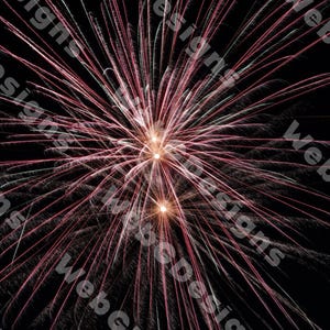 Könnte beinhalten: Ein lebendiges Feuerwerk mit rosa und weißen Streifen vor einem schwarzen Nachthimmel.