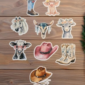 Western Cowgirl Sticker Pack - Süße Bauernhof Tiere & Cowboy Hut Aufkleber, Country Ästhetische Vinyl Aufkleber, Rodeo Boots und Ranch Life Vibes