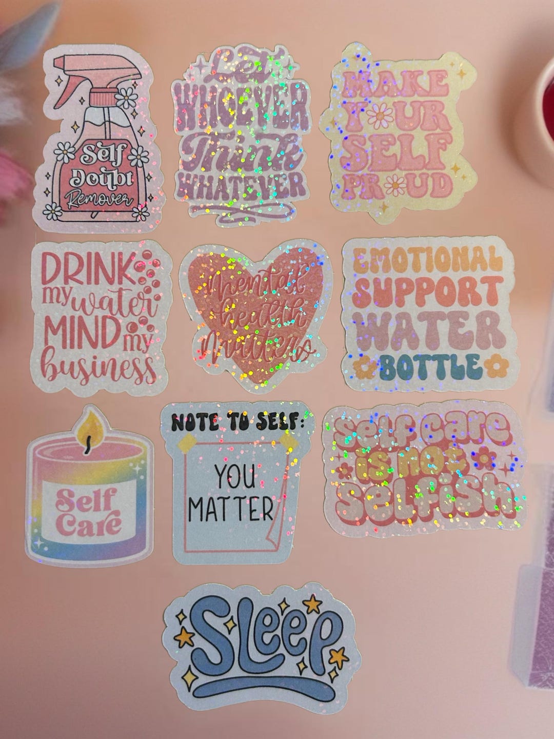 Holographic Self-care Affirmation Sticker Pack | Waterproof Vinyl ...