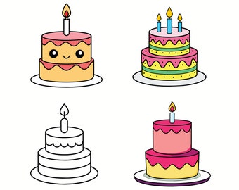 Birthday cake svg, Birthday Balloon svg, Outline, Cute, Simple