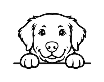Golden Retriever Peeking SVG Bundle - Happy Goldie Face Clipart - Peeking Dog Over Fence