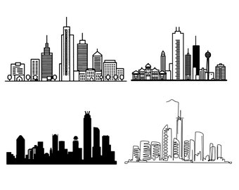 Dallas Skyline Silhouette SVG , Dallas Skyline Outline SVG , continuous line drawing