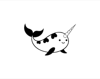 Cute Narwhal Silhouette SVG PNG, Happy Ocean Animal Cricut Silhouette Cut File, Kids Decor Instant Digital Download