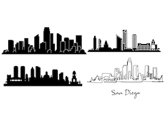 San Diego Skyline Silhouette SVG , San Diego outline  , Continuous line drawing