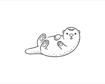 Cute Otter SVG PNG, Simple Line Art Cricut Silhouette Cut File for Shirts & Crafts, Adorable Baby Animal Clipart Digital Download