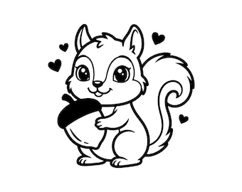 Cute Squirrel Holding Acorn SVG PNG JPG - Woodland Animal Clipart