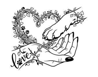 Paw and Hand SVG PNG JPG - Human Holding Dog Paw Clipart - Unbreakable Bond Vector
