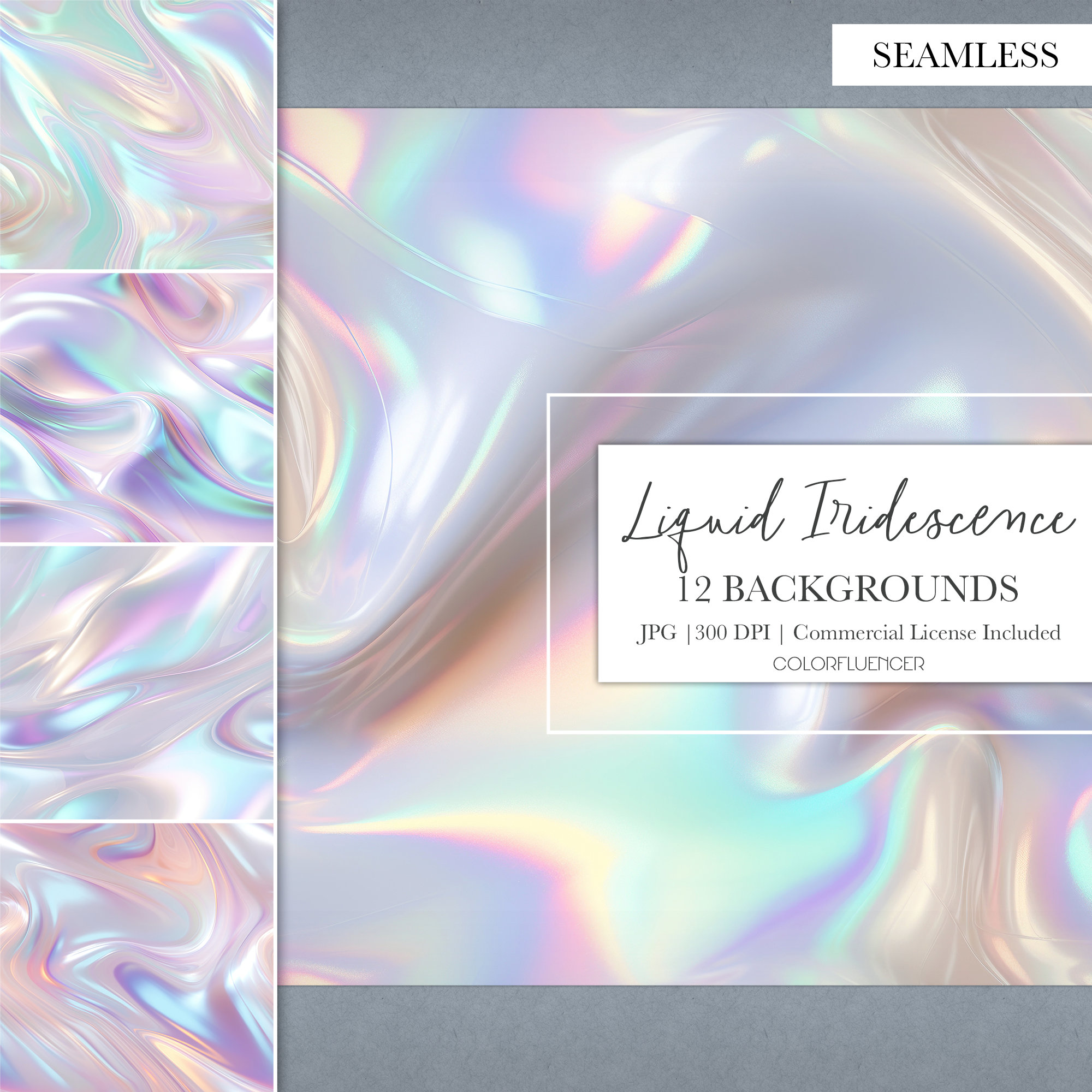 Holographic Digital Papers Hologram Texture Iridescent Background for  Photoshop, Illustrator, Canva 