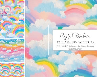 Fondos de arco iris / Arco iris juguetones / Papeles digitales / Patrón sin costuras / Cielo, Nubes, Pintura, Abstracto, Pinceladas