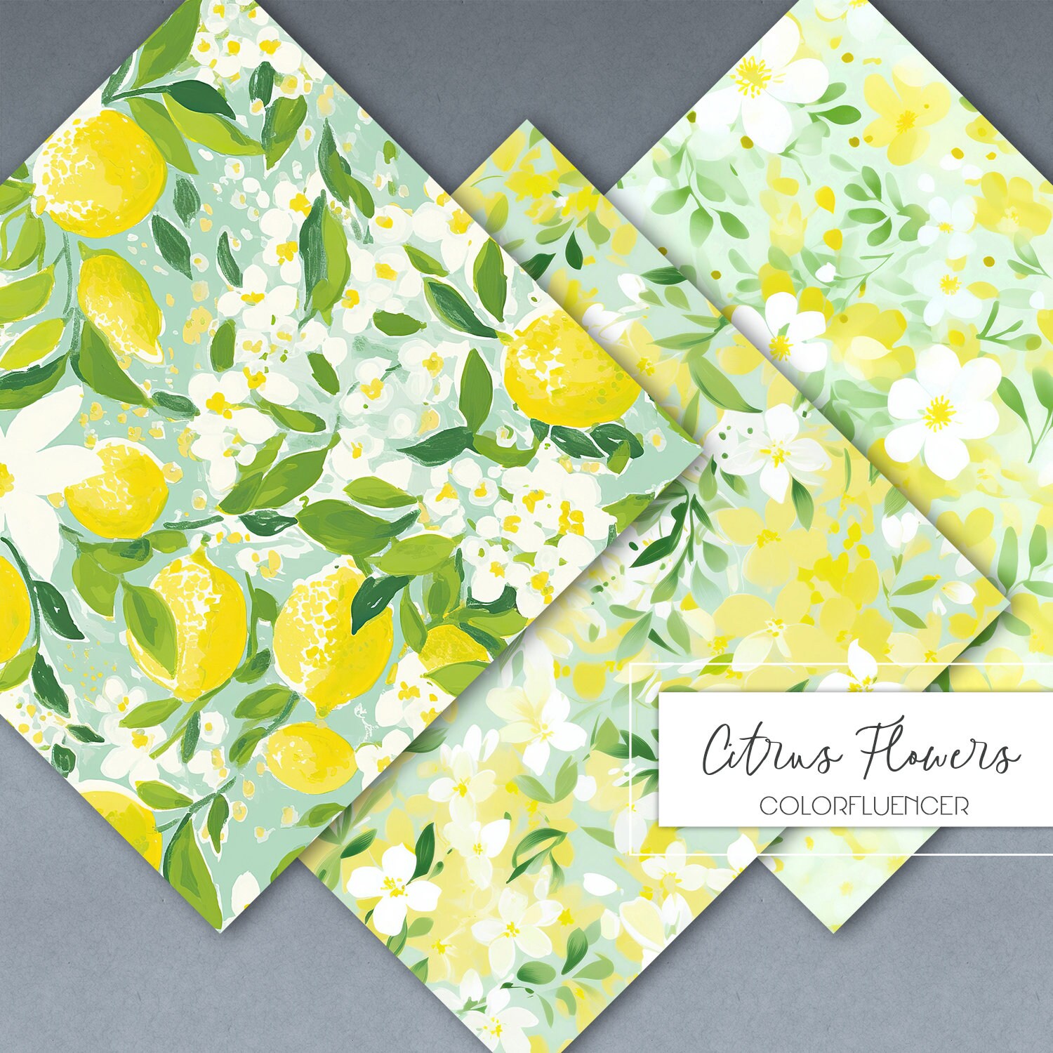 Lemon Floral Seamless Patterns | Watercolor Citrus Flowers | Digital ...
