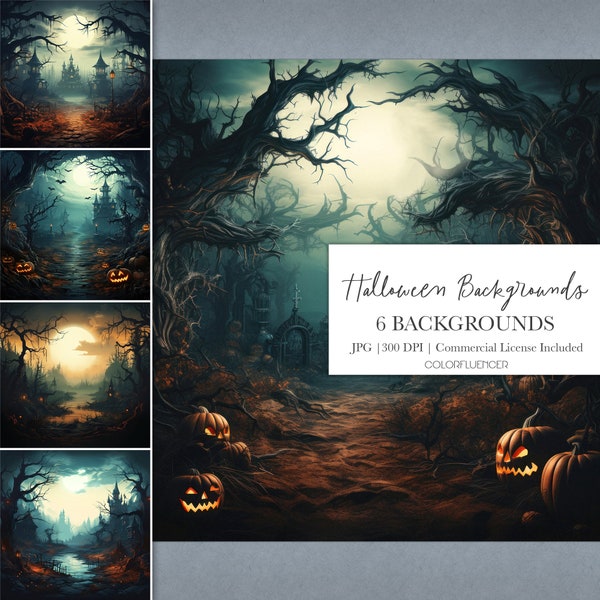 Halloween Backgrounds | Digital Papers | Halloween backdrop, spooky, scary, haunted, night, forest, haunted house, pumpkins, jack-o-lantern