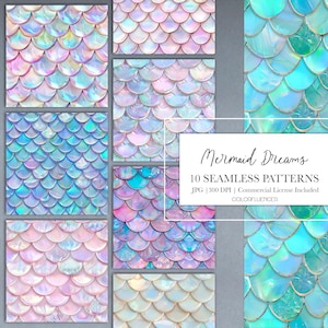 Écailles de sirène |  Images d'arrière-plan | Papier numérique | Conception par sublimation | Modèle sans couture | Brillant, irisé, écailles de poisson, paillettes