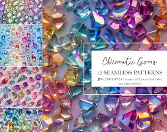 Patrones sin costuras de piedras preciosas / Gemas cromáticas / Papel digital / Digital / Uso para proyectos de sublimación, impresiones, sublimación, manualidades y más