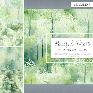 Forest Backgrounds | Watercolor | Peaceful Forest | Digital Papers | Seamless Pattern | Greenery, Trees, Watercolor Forest, Sublimation