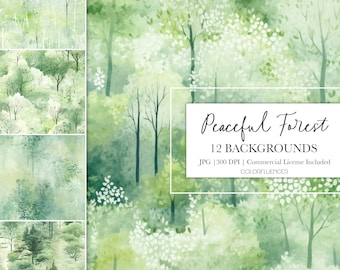 Forest Backgrounds | Watercolor | Peaceful Forest | Digital Papers | Seamless Pattern | Greenery, Trees, Watercolor Forest, Sublimation