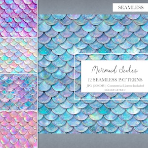 Écailles de sirène | Images d'arrière-plan | Papier numérique | Conception par sublimation | Modèle sans couture | Brillant, irisé, motif sirène, paillettes