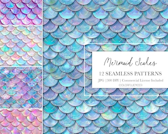 Escamas de sirena / Imágenes de fondo / Papel digital / Diseño de sublimación / Patrón sin costuras / Brillante, iridiscente, Patrón de sirena, brillo