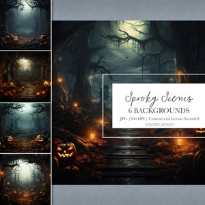 Halloween Backgrounds | Spooky Scenes | Digital Papers | Halloween backdrop, spooky, haunted forest, haunted house, jack-o-lanterns