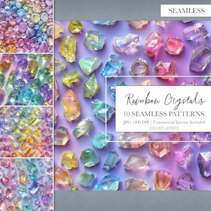 Gemstones Seamless Patterns  | Rainbow Crystals  | Digital Paper  | Use for Sublimation Projects, Prints, Backgrounds, Crafts and More