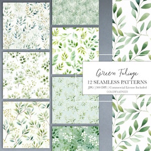 Leaves Seamless Patterns | Green Foliage | Digital Papers | Printable | Sublimation Designs | Foliage Patterns, Green Leaves, Green Leaves