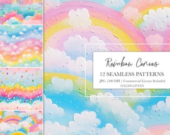 Fondos de arco iris / Lienzo de arco iris / Papeles digitales / Patrón sin costuras / Cielo, Nubes, Pintura, Abstracto, Pinceladas