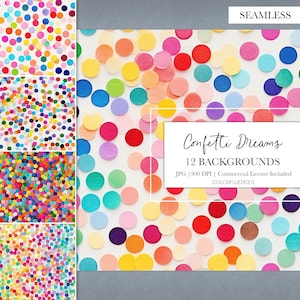 Naadloze confettipatronen | Confettidromen | Achtergronden | Digitale documenten | Sublimatieontwerpen | Kleurrijk stippenpatroon, modern
