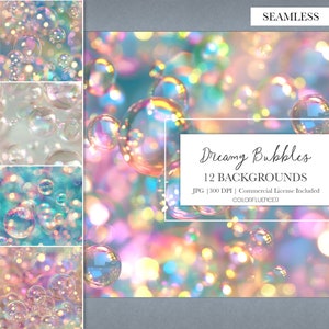 Blasen Hintergründe | Verträumte Seifenblasen | Digitales Papier | Sublimationsdesign | Nahtloses Muster | Bunt, Modern, irisierend, Bubbles