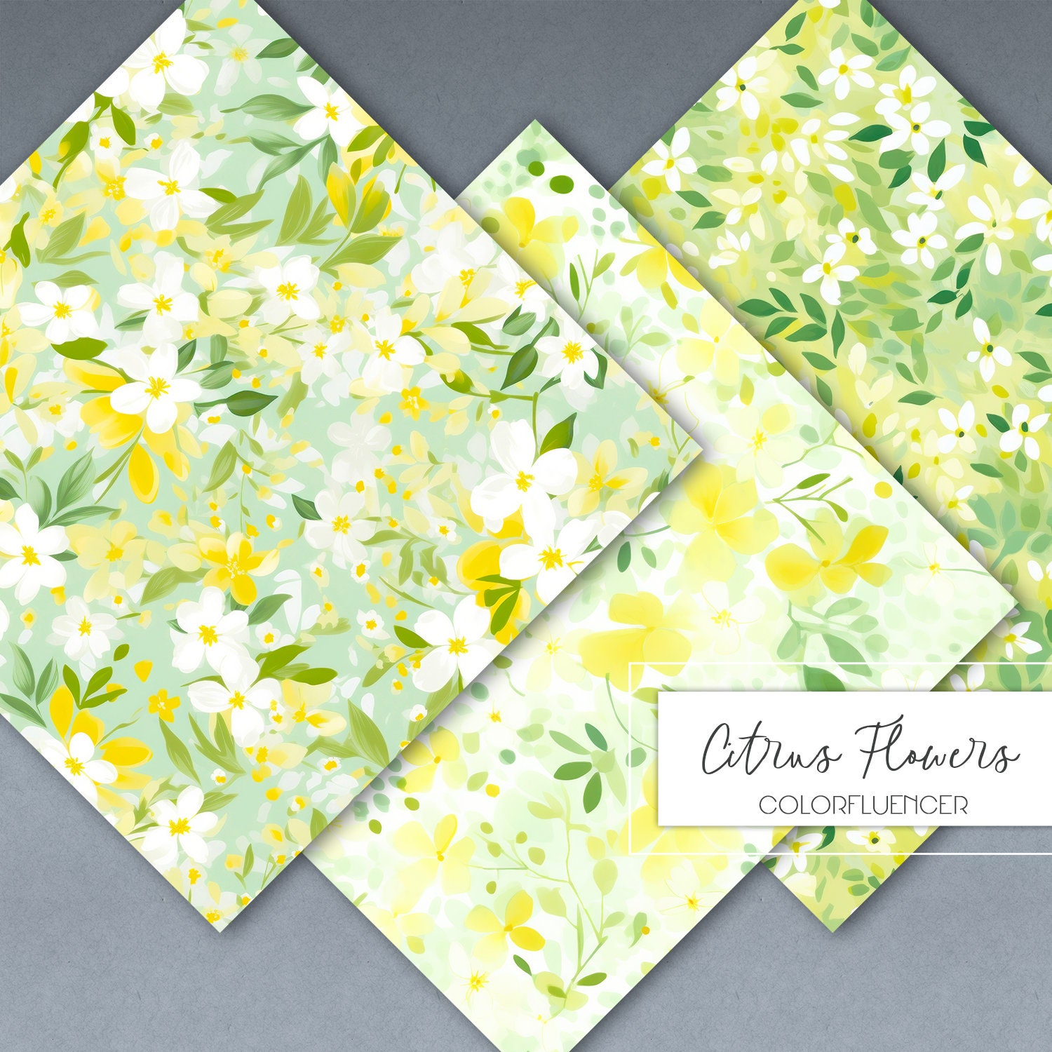 Lemon Floral Seamless Patterns | Watercolor Citrus Flowers | Digital ...