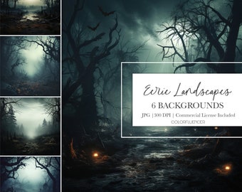 Halloween Backgrounds | Eerie Landscapes | Digital Papers | Halloween backdrop, spooky, scary, haunted, night, forest