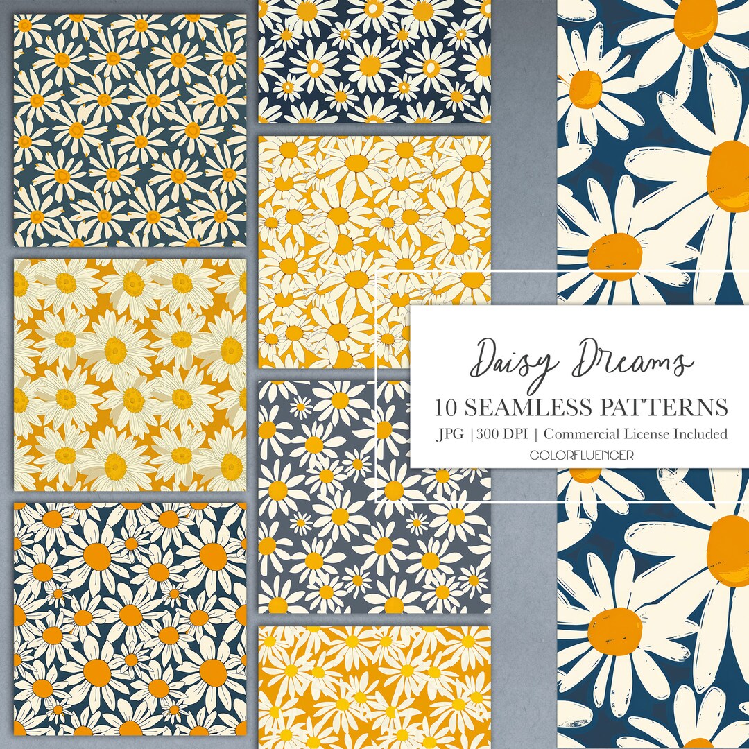 Whimsy Yellow Design Floral Seamless Patterns | Daisy Whimsy | Digital Papers | Sublimation ...