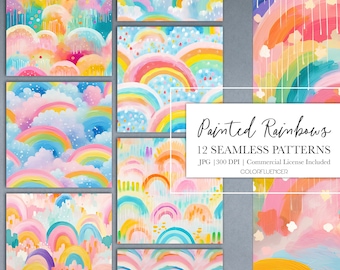 Fondos de arco iris / Arco iris pintados / Papeles digitales / Patrón sin costuras / Cielo, Nubes, Pintura, Abstracto, Pinceladas