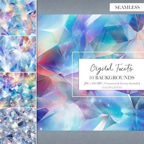 Diamond Backgrounds | Crystal Facets | Digital Papers | Sublimation Designs | Seamless Pattern | Gemstone, Modern, Texture, Holographic
