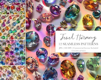 Patrones sin costuras de joyas / Papel digital de piedras preciosas / Digital / Uso para proyectos de sublimación, impresiones, sublimación, manualidades y más