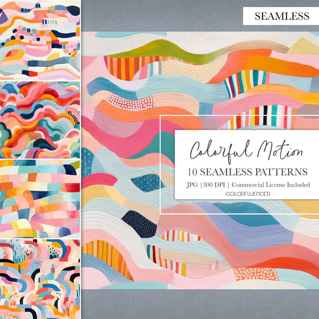 Abstract Seamless Patterns | Colorful Motion | Digital Paper | Painted ...