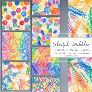 Bunte Kritzeleien | Farbe Bleistift Hintergründe | Handgezeichnet | Digitale Papiere | Nahtloses Muster | Künstlerisch, Malerei, Abstrakt, Bunt