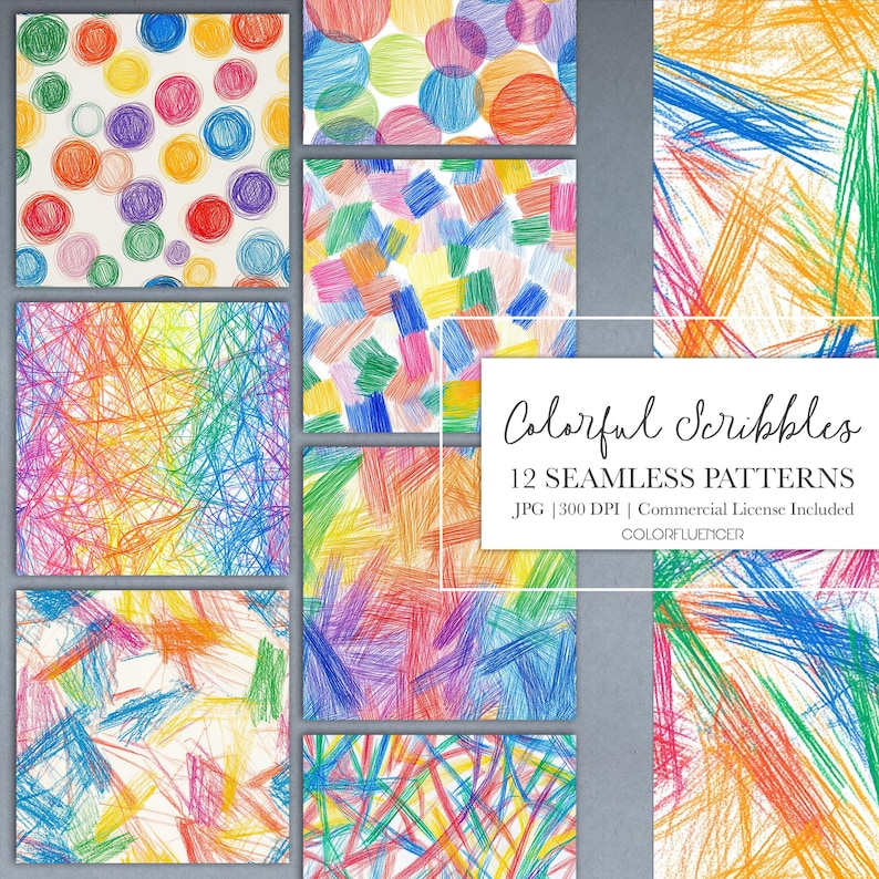 Colorful Scribbles Digital Paper: 12 Seamless Patterns (JPG) - Etsy