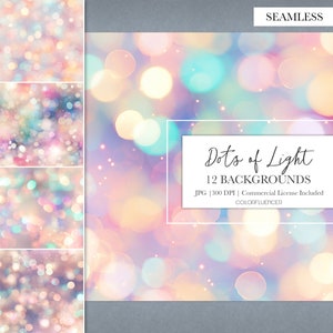 May include: A set of 12 seamless digital backgrounds featuring a soft, dreamy, and colorful bokeh effect. The backgrounds are perfect for adding a touch of magic to your designs.