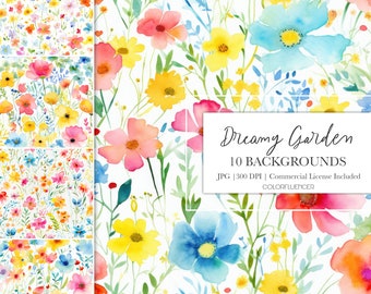 Floral Seamless Patterns | Dreamy Garden | Digital Papers | Seamless Pattern | Painted, Artistic, Watercolor, Floral, Spring